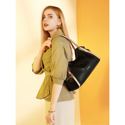 Δερμάτινη Γυναικεία Τσάντα Shopper 'Ωμου Foxer 926097F μαύρο