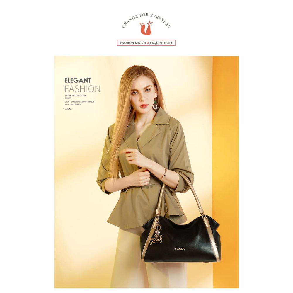 Δερμάτινη Γυναικεία Τσάντα Shopper 'Ωμου Foxer 926097F μαύρο