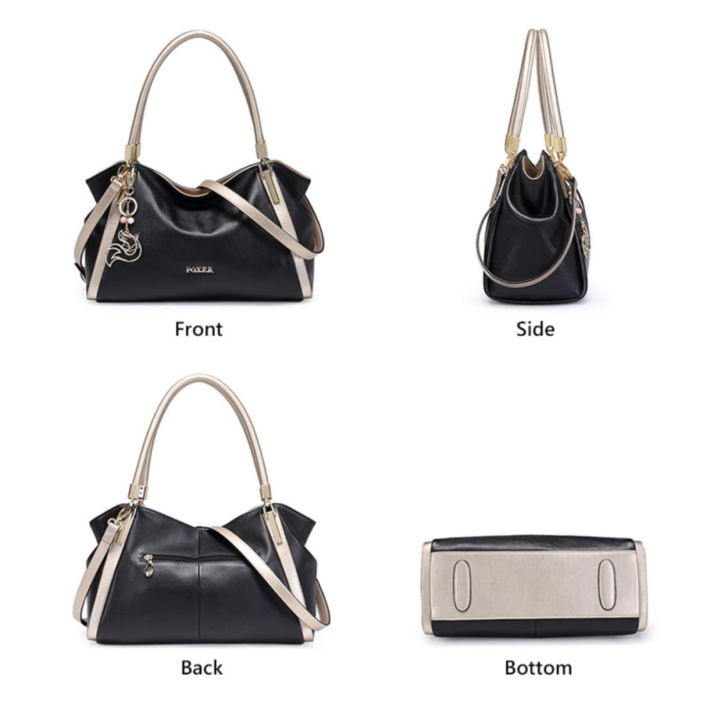 Δερμάτινη Γυναικεία Τσάντα Shopper 'Ωμου Foxer 926097F μαύρο