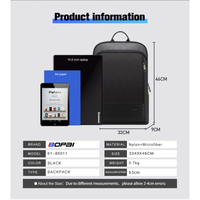 Σακίδιο πλάτης Αντικλεπτικό 16L Laptop 17” Bopai 61-85011 μαύρο Σακίδιο πλάτης Αντικλεπτικό 16L Laptop 17” Bopai 61-85011 μαύρο