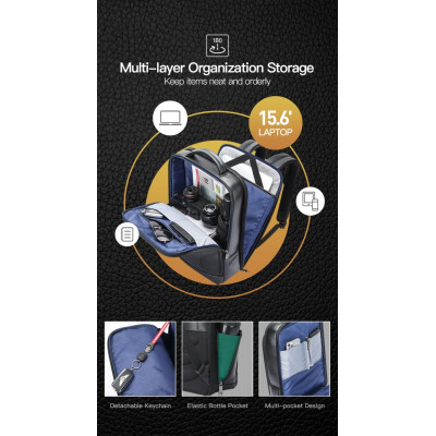 Δερμάτινο Σακίδιο πλάτης Αντικλεπτικό 24L Laptop 15,6” Bopai 61-120761 μαύρο Δερμάτινο Σακίδιο πλάτης Αντικλεπτικό 24L Laptop 15,6” Bopai 61-120761 μαύρο
