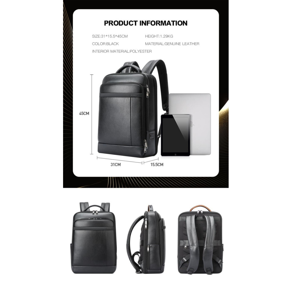 Δερμάτινο Σακίδιο πλάτης Αντικλεπτικό 24L Laptop 15,6” Bopai 61-120761 μαύρο Δερμάτινο Σακίδιο πλάτης Αντικλεπτικό 24L Laptop 15,6” Bopai 61-120761 μαύρο