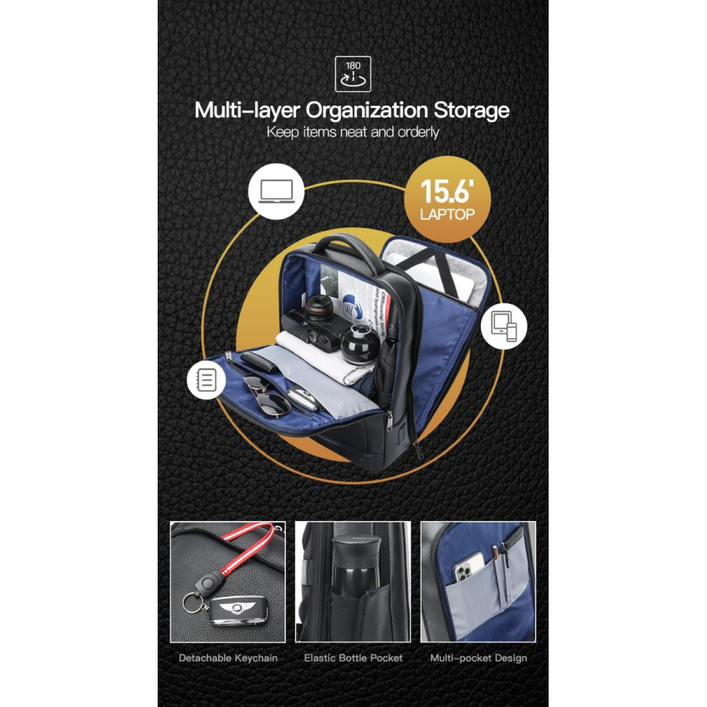 Δερμάτινο Σακίδιο πλάτης Αντικλεπτικό 24L Laptop 15,6” Bopai 61-122091 μαύρο Δερμάτινο Σακίδιο πλάτης Αντικλεπτικό 24L Laptop 15,6” Bopai 61-122091 μαύρο