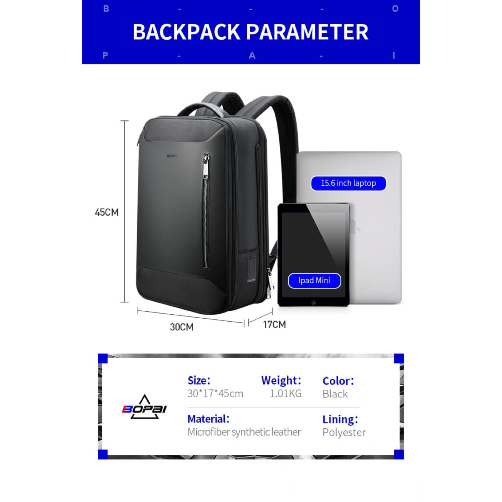 Σακίδιο πλάτης Αντικλεπτικό 24L Laptop 15,6” Bopai 61-19011 μαύρο Σακίδιο πλάτης Αντικλεπτικό 24L Laptop 15,6” Bopai 61-19011 μαύρο