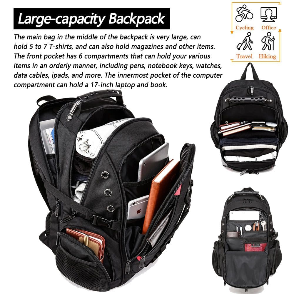 Μεγάλο Laptop Backpack 17,3'' Ανθεκτικό XL Heavy Duty Travel Backpack Bange 1901 μαύρο