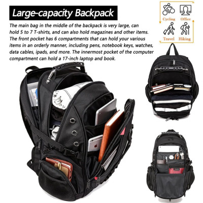 Μεγάλο Laptop Backpack 17,3'' Ανθεκτικό XL Heavy Duty Travel Backpack Bange 1901 μαύρο