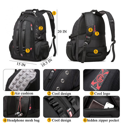 Μεγάλο Laptop Backpack 17,3'' Ανθεκτικό XL Heavy Duty Travel Backpack Bange 1901 μαύρο