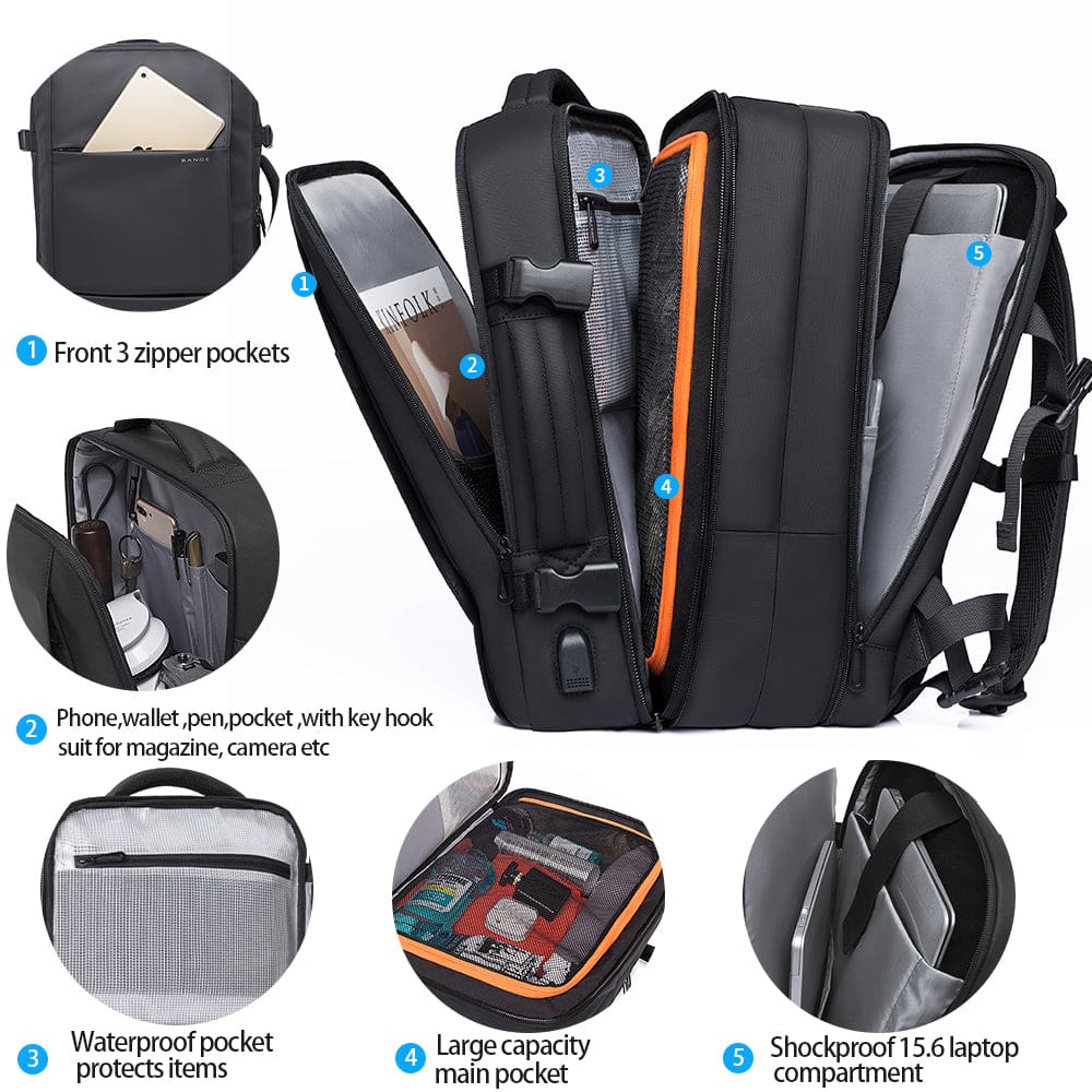 Σακίδιο πλάτης 45L Laptop 17,3” Bange 1908 μαύρο Σακίδιο πλάτης 45L Laptop 17,3” Bange 1908 μαύρο