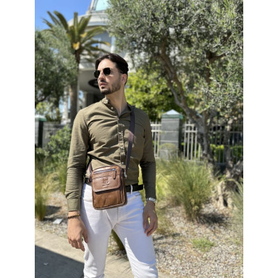 Δερμάτινο τσαντάκι ώμου Bull Captain  DJB 016 καφέ