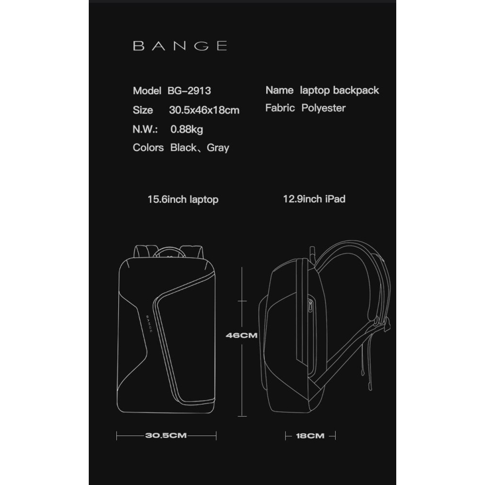 Σακίδιο πλάτης 23L Laptop 15,6” Bange 2913 μαύρο Σακίδιο πλάτης 23L Laptop 15,6” Bange 2913 μαύρο