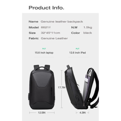 Δερμάτινο Σακίδιο πλάτης 21L Laptop 15,6” Bange 6621 μαύρο Δερμάτινο Σακίδιο πλάτης 21L Laptop 15,6” Bange 6621 μαύρο
