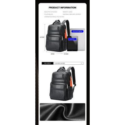 Δερμάτινο Σακίδιο πλάτης Αντικλεπτικό 35L Laptop 17,3” Bopai 851-019811 μαύρο