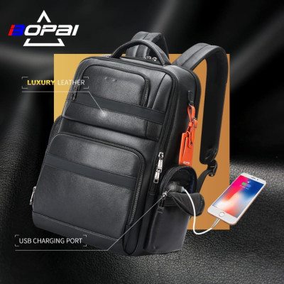 Δερμάτινο Σακίδιο πλάτης Αντικλεπτικό 35L Laptop 17,3” Bopai 851-019811 μαύρο