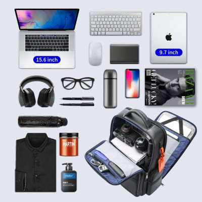 Δερμάτινο Σακίδιο πλάτης Αντικλεπτικό 35L Laptop 17,3” Bopai 851-019811 μαύρο