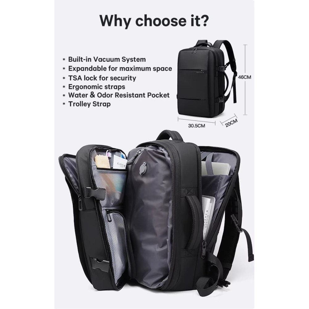 Σακίδιο πλάτης vacuum Tsa Lock 36L Laptop 17,3” Bange 3028 μαύρο Σακίδιο πλάτης vacuum Tsa Lock 36L Laptop 17,3” Bange 3028 μαύρο