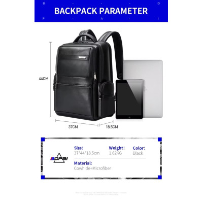 Δερμάτινο Σακίδιο πλάτης Αντικλεπτικό 30L Laptop 17,3” Bopai 61-121961 μαύρο Δερμάτινο Σακίδιο πλάτης Αντικλεπτικό 30L Laptop 17,3” Bopai 61-121961 μαύρο