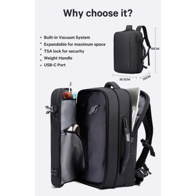 Σακίδιο πλάτης vacuum Tsa Lock με ζυγαριά 36L Laptop 17,3” Bange 1909-8 μαύρο