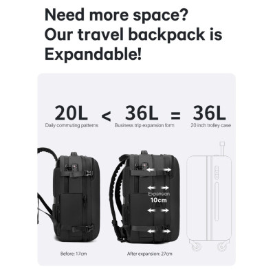 Σακίδιο πλάτης vacuum Tsa Lock με ζυγαριά 36L Laptop 17,3” Bange 1909-8 μαύρο