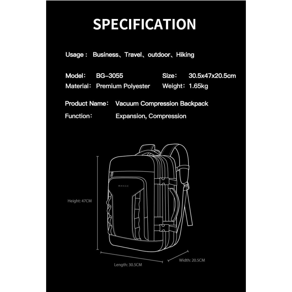 Σακίδιο Ταξιδιού Cabin Size 40L Laptop 17,3” Bange 3055 μαύρο Σακίδιο Ταξιδιού Cabin Size 40L Laptop 17,3” Bange 3055 μαύρο