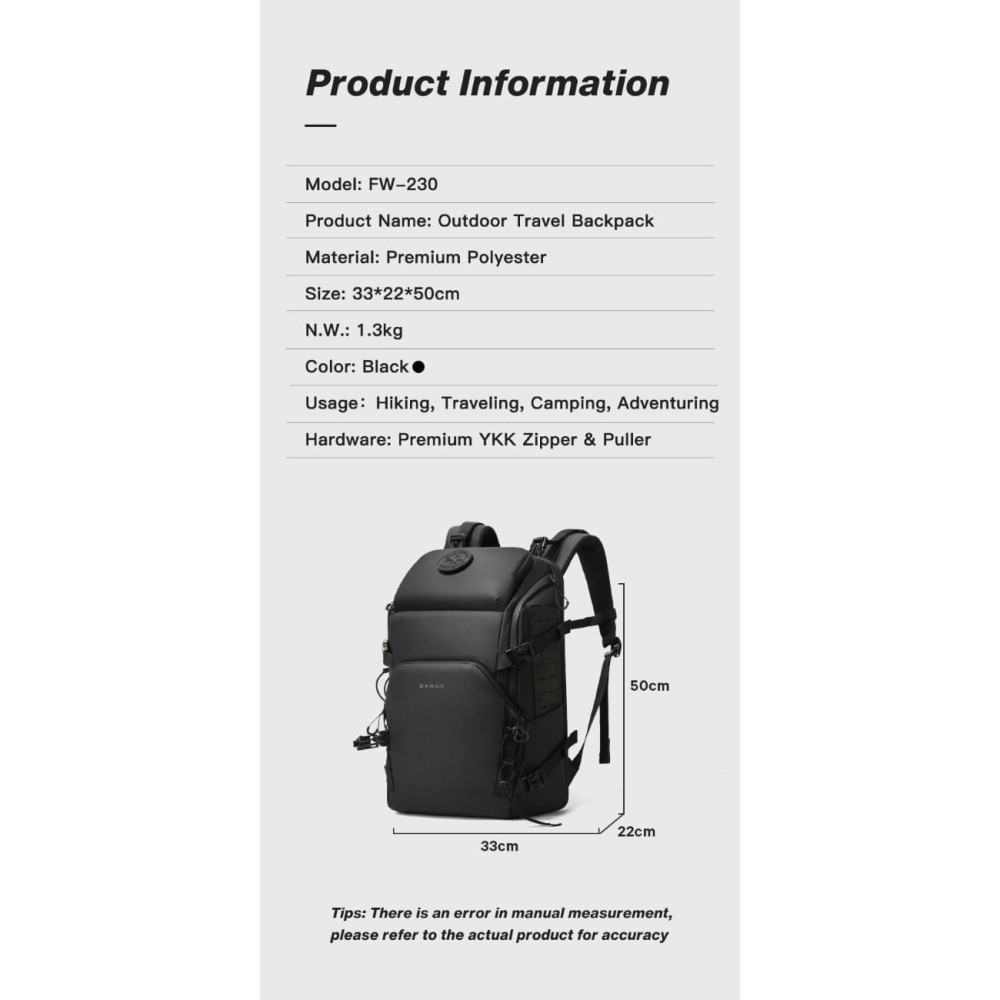 Σακίδιο πλάτης Ορειβατικό 36L Laptop 15,6” Bange FW230 μαύρο Σακίδιο πλάτης Ορειβατικό 36L Laptop 15,6” Bange FW230 μαύρο