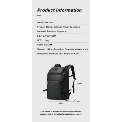 Σακίδιο πλάτης Ορειβατικό 36L Laptop 15,6” Bange FW230 μαύρο Σακίδιο πλάτης Ορειβατικό 36L Laptop 15,6” Bange FW230 μαύρο