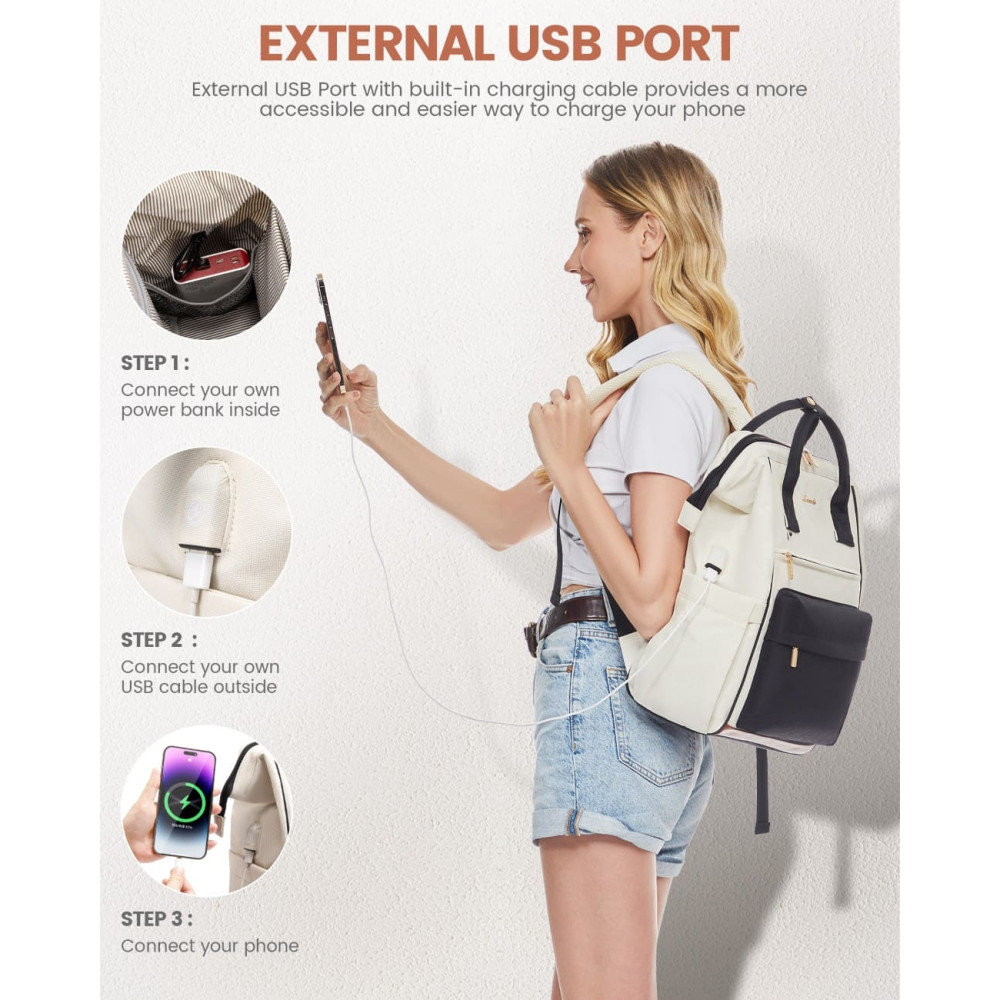 Γυναικείο Σακίδιο με USB Lovevook 15,6'' MB2146 beige/black Γυναικείο Σακίδιο με USB Lovevook 15,6'' MB2146 beige/black
