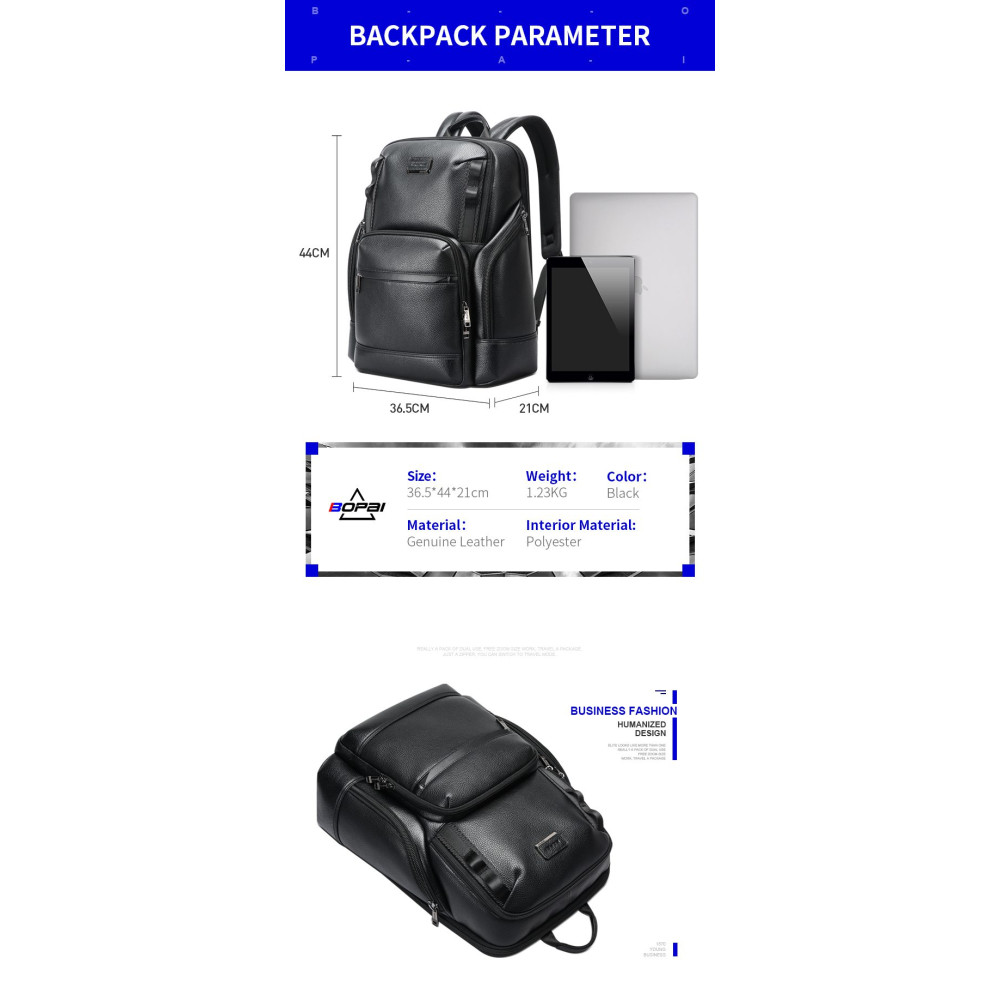 Δερμάτινο Σακίδιο 33L Laptop 15,6” Bopai 61-123511 μαύρο