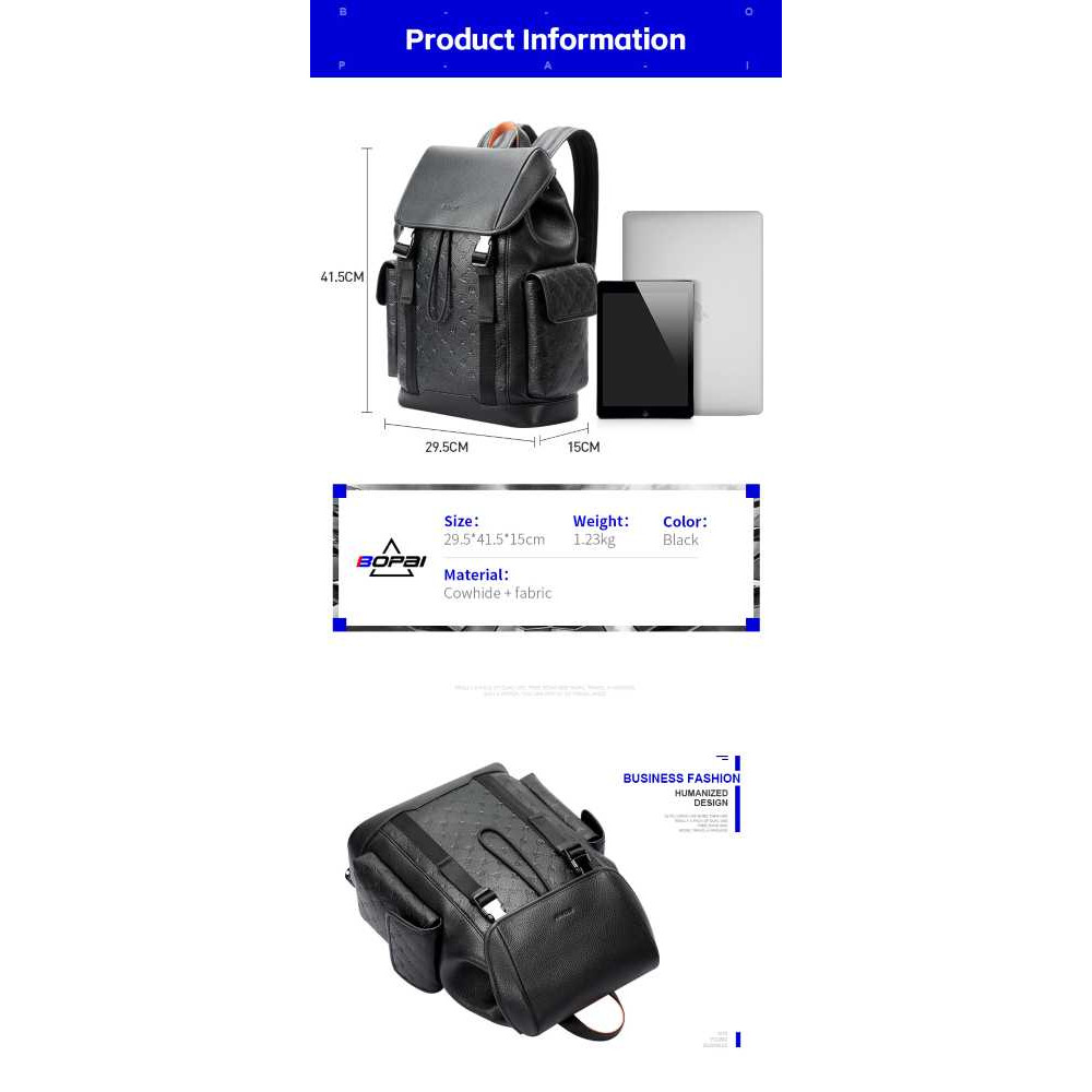 Δερμάτινο Σακίδιο 18L Laptop 15,6” Bopai 61-128821 μαύρο