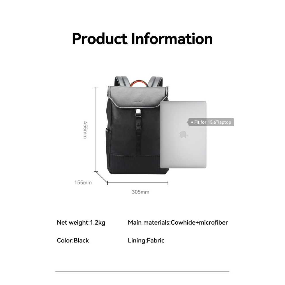 Δερμάτινο Σακίδιο 21L Laptop 15,6” Bopai 61-131481 μαύρο