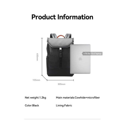 Δερμάτινο Σακίδιο 21L Laptop 15,6” Bopai 61-131481 μαύρο
