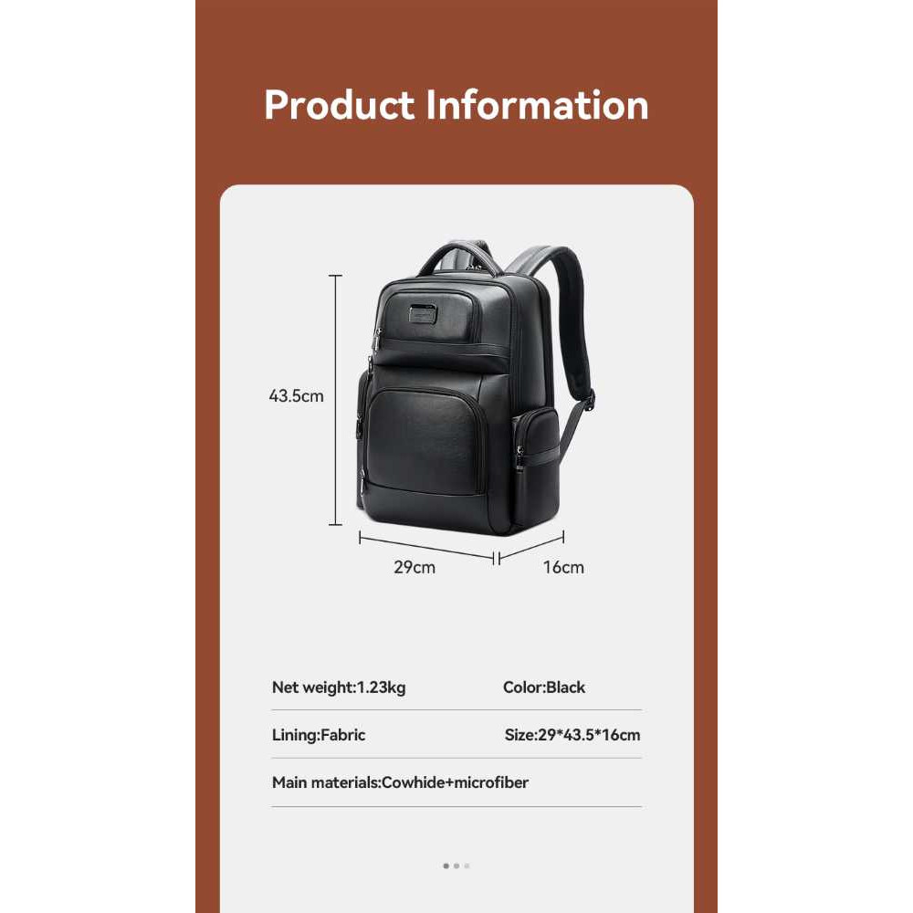 Δερμάτινο Σακίδιο 20L Laptop 15,6” Bopai 61-131601 μαύρο
