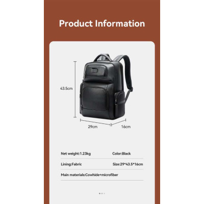 Δερμάτινο Σακίδιο 20L Laptop 15,6” Bopai 61-131601 μαύρο