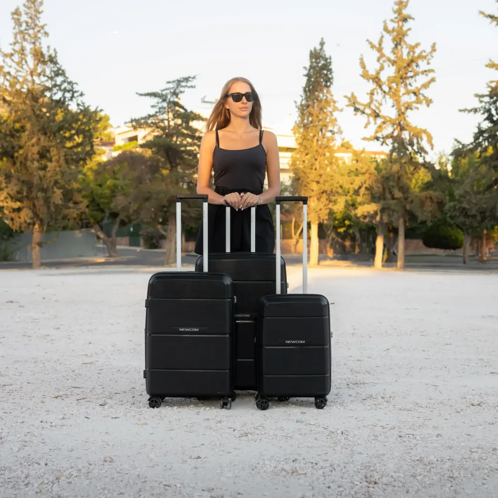 Βαλίτσα σκληρή Newcom (PP) (σετ 3 τεμαχίων) N1595 μαύρο