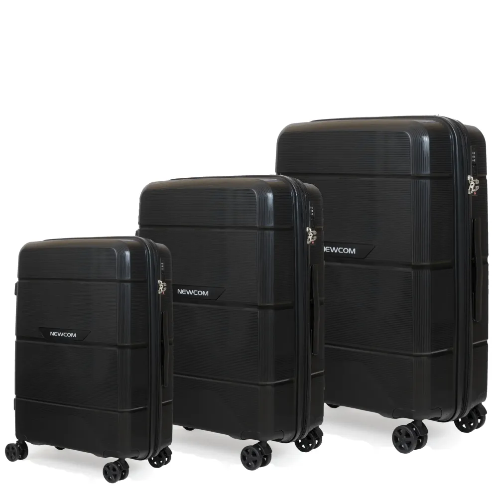Βαλίτσα σκληρή Newcom (PP) (σετ 3 τεμαχίων) N1595 μαύρο