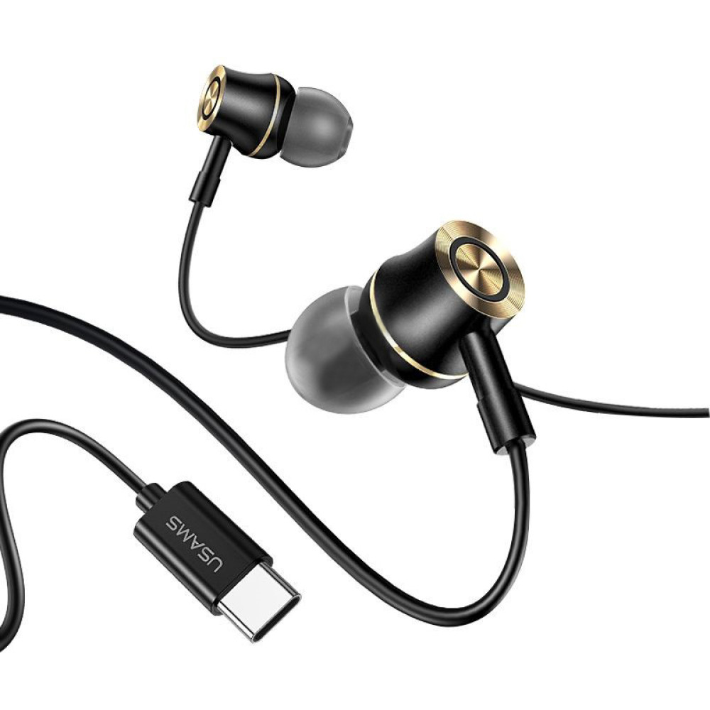 USAMS earphones με μικρόφωνο US-SJ482, USB-C σύνδεση, Φ10mm, 1.2m, μαύρα USAMS earphones με μικρόφωνο US-SJ482, USB-C σύνδεση, Φ10mm, 1.2m, μαύρα