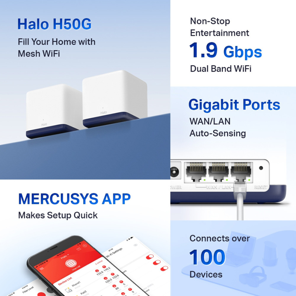 MERCUSYS Mesh Wi-Fi System Halo H50G, 1.9Gbps Dual Band, 2τμχ, Ver. 1.0 MERCUSYS Mesh Wi-Fi System Halo H50G, 1.9Gbps Dual Band, 2τμχ, Ver. 1.0