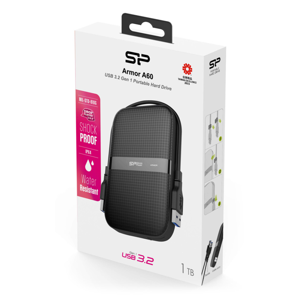 SILICON POWER εξωτερικός HDD Armor A60, 1TB, USB 3.2, μαύρος SILICON POWER εξωτερικός HDD Armor A60, 1TB, USB 3.2, μαύρος