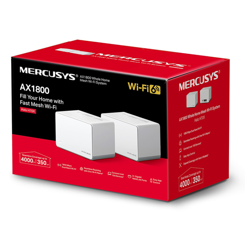 MERCUSYS Mesh Wi-Fi 6 System Halo H70X, 1.8Gbps Dual Band, 2τμχ, Ver 1.0 MERCUSYS Mesh Wi-Fi 6 System Halo H70X, 1.8Gbps Dual Band, 2τμχ, Ver 1.0