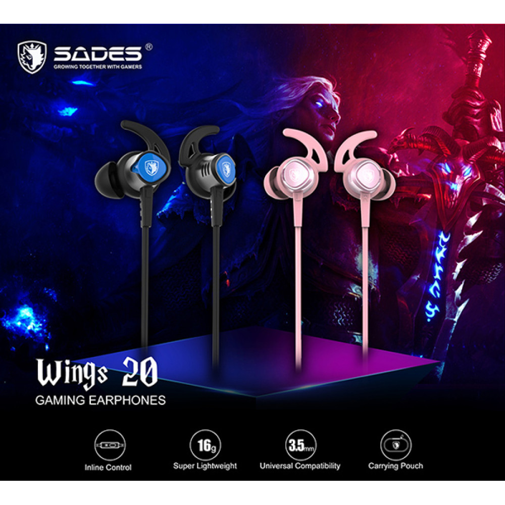 SADES gaming earphones Wings 20 με μικρόφωνο, 3.5mm, Φ12mm, 1.2m, ροζ SADES gaming earphones Wings 20 με μικρόφωνο, 3.5mm, Φ12mm, 1.2m, ροζ