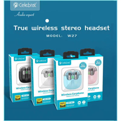 CELEBRAT earphones με θήκη φόρτισης TWS-W27, True Wireless, Φ13mm, μπλε CELEBRAT earphones με θήκη φόρτισης TWS-W27, True Wireless, Φ13mm, μπλε