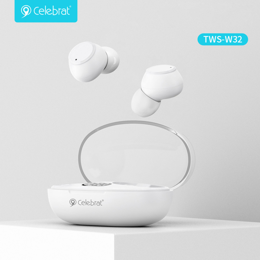 CELEBRAT earphones με θήκη φόρτισης TWS-W32, True Wireless, Φ8mm, λευκά CELEBRAT earphones με θήκη φόρτισης TWS-W32, True Wireless, Φ8mm, λευκά