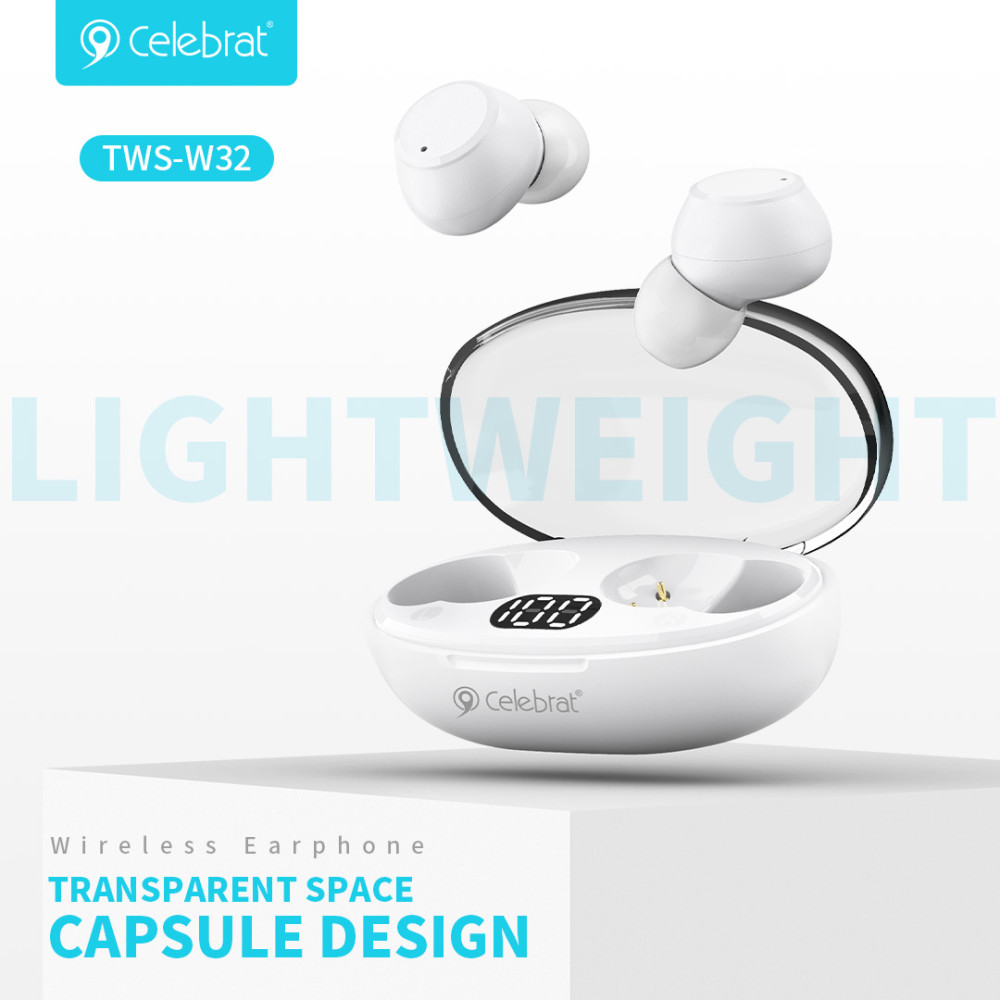 CELEBRAT earphones με θήκη φόρτισης TWS-W32, True Wireless, Φ8mm, λευκά CELEBRAT earphones με θήκη φόρτισης TWS-W32, True Wireless, Φ8mm, λευκά