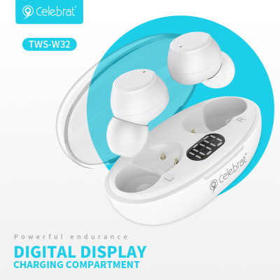 CELEBRAT earphones με θήκη φόρτισης TWS-W32, True Wireless, Φ8mm, λευκά CELEBRAT earphones με θήκη φόρτισης TWS-W32, True Wireless, Φ8mm, λευκά