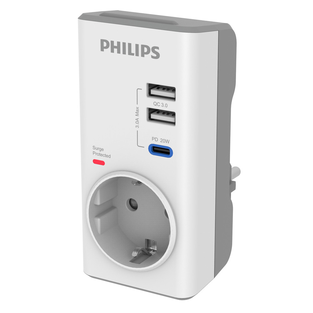 PHILIPS αντάπτορας ρεύματος CHP8010W/10, 1 θέση, USB-C/USB, 380J, λευκός PHILIPS αντάπτορας ρεύματος CHP8010W/10, 1 θέση, USB-C/USB, 380J, λευκός