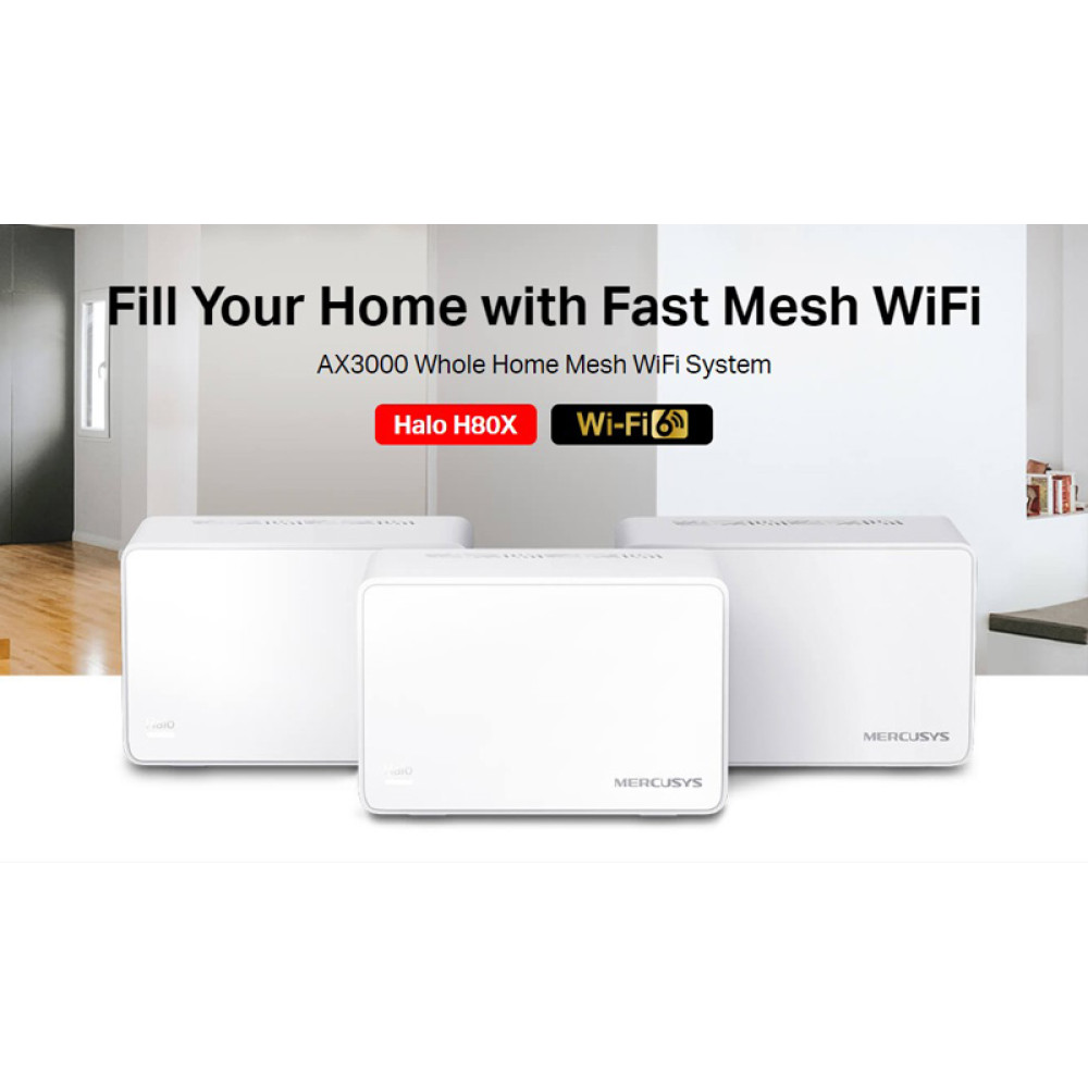 MERCUSYS Mesh Wi-Fi 6 System Halo H80X, 3Gbps Dual Band, 3τμχ, Ver. 1.0 MERCUSYS Mesh Wi-Fi 6 System Halo H80X, 3Gbps Dual Band, 3τμχ, Ver. 1.0