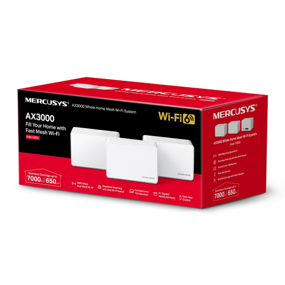 MERCUSYS Mesh Wi-Fi 6 System Halo H80X, 3Gbps Dual Band, 3τμχ, Ver. 1.0 MERCUSYS Mesh Wi-Fi 6 System Halo H80X, 3Gbps Dual Band, 3τμχ, Ver. 1.0