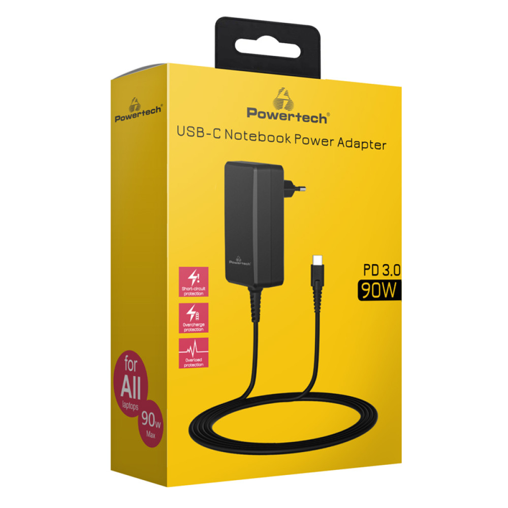 POWERTECH φορτιστής laptop PT-1157, USB-C PD, universal, 90W, μαύρος POWERTECH φορτιστής laptop PT-1157, USB-C PD, universal, 90W, μαύρος