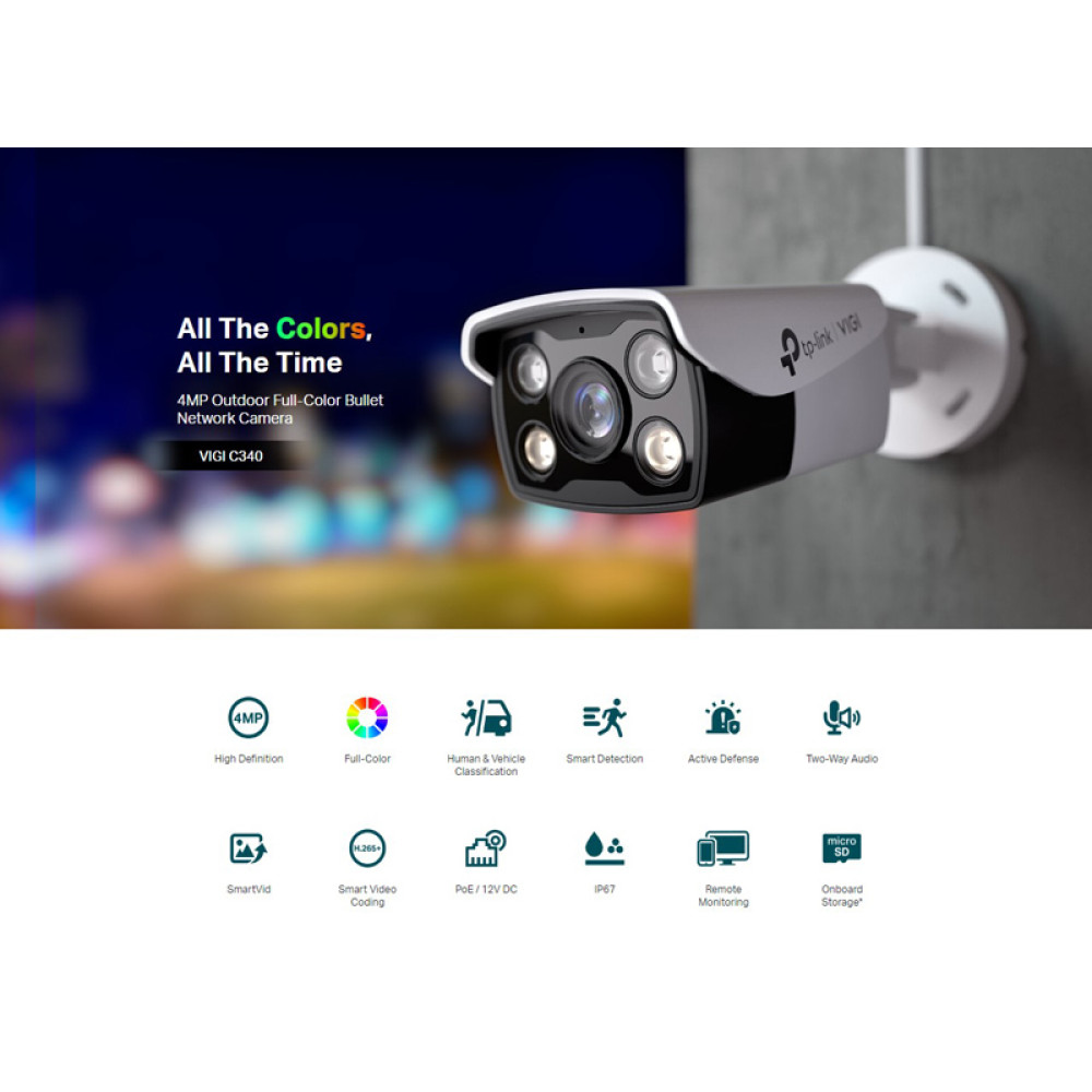 TP-LINK IP κάμερα VIGI C340, 2.8mm, 4MP, PoE, SD, IP67, Ver. 2.0 TP-LINK IP κάμερα VIGI C340, 2.8mm, 4MP, PoE, SD, IP67, Ver. 2.0