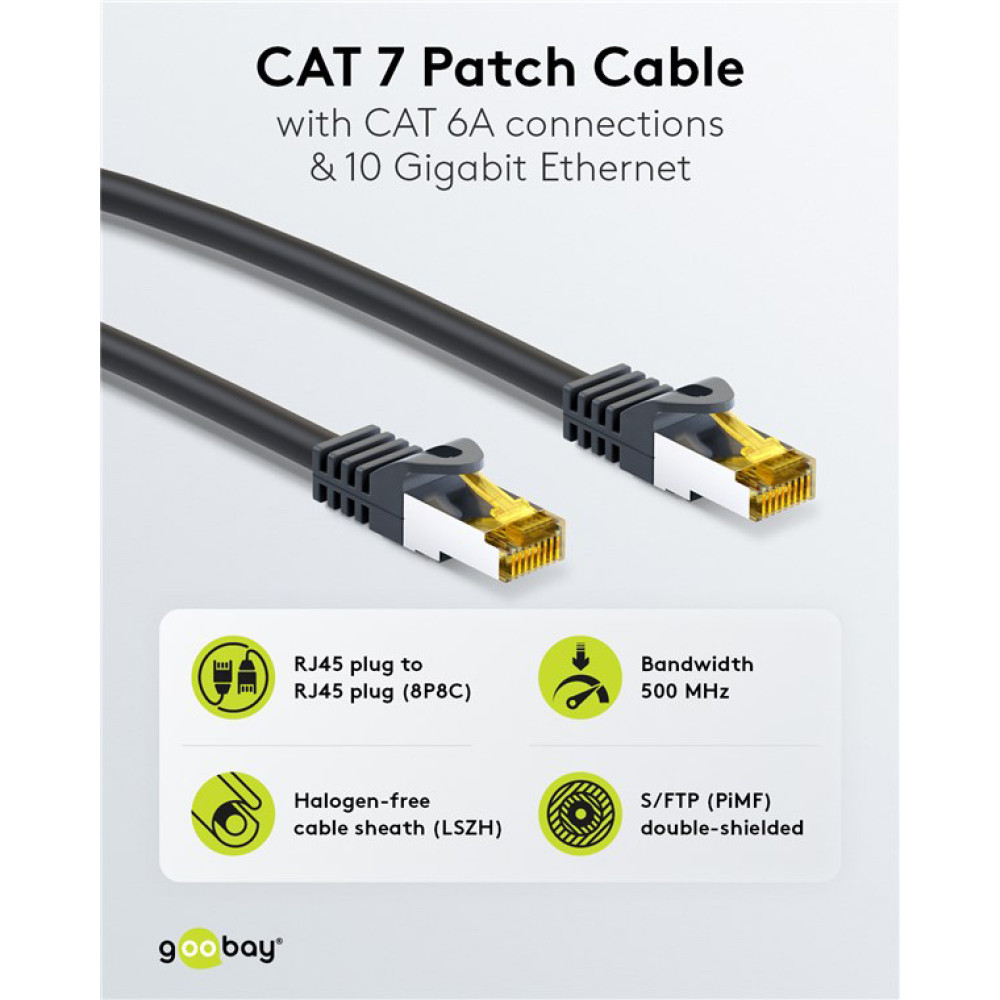 GOOBAY καλώδιο δικτύου 91581, CAT 7 S/FTP, copper, 10Gbps, 0.50m, μαύρο GOOBAY καλώδιο δικτύου 91581, CAT 7 S/FTP, copper, 10Gbps, 0.50m, μαύρο