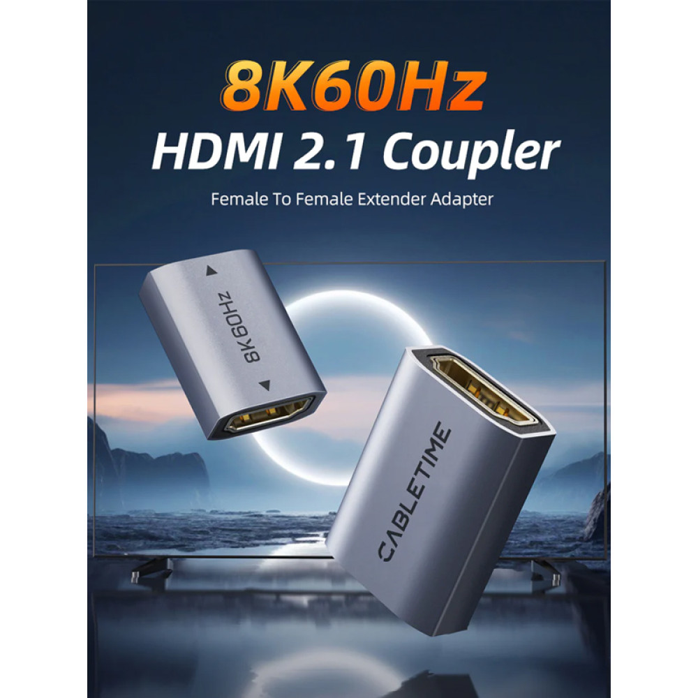 CABLETIME αντάπτορας HDMI CT-HEF8K-AG, 8K/60Hz, 4K/120Hz, 48 Gbps, γκρι CABLETIME αντάπτορας HDMI CT-HEF8K-AG, 8K/60Hz, 4K/120Hz, 48 Gbps, γκρι